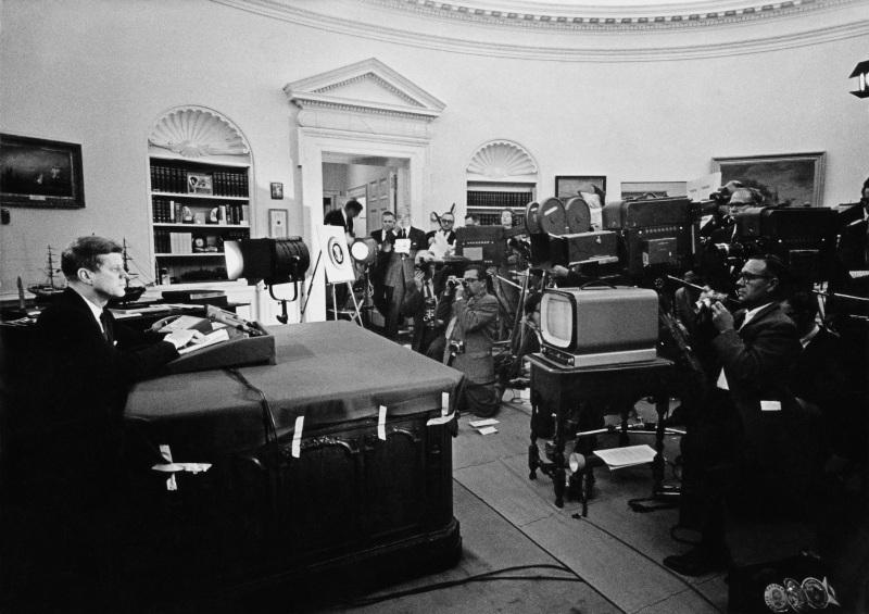President Kennedy prepares to address the nation and world
